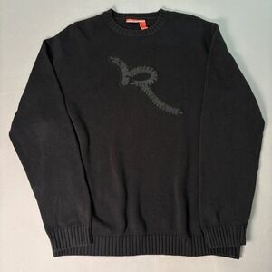 Rocawear Mens 3XL Black Cotton Knit Crewneck Sweater Tonal Logo Y2K Streetwear